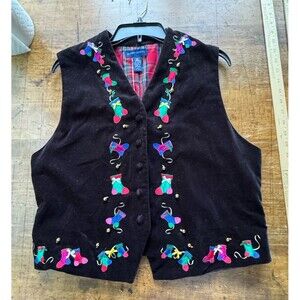 Karen Scott Vest Petite Large Black Velvet Christmas Stockings Jingle Bells VTG